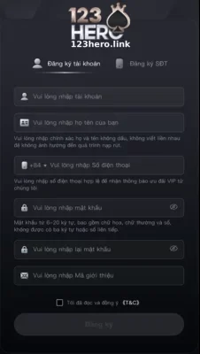 Đăng ký tài khoản 123HERO